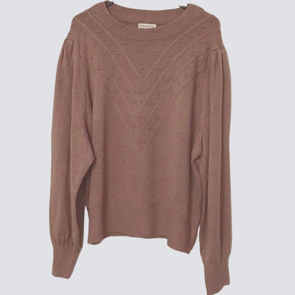 NWT Dusty Rose Balloon Sleeve Stitch Sweater Cozy Ophelia Roe 3X